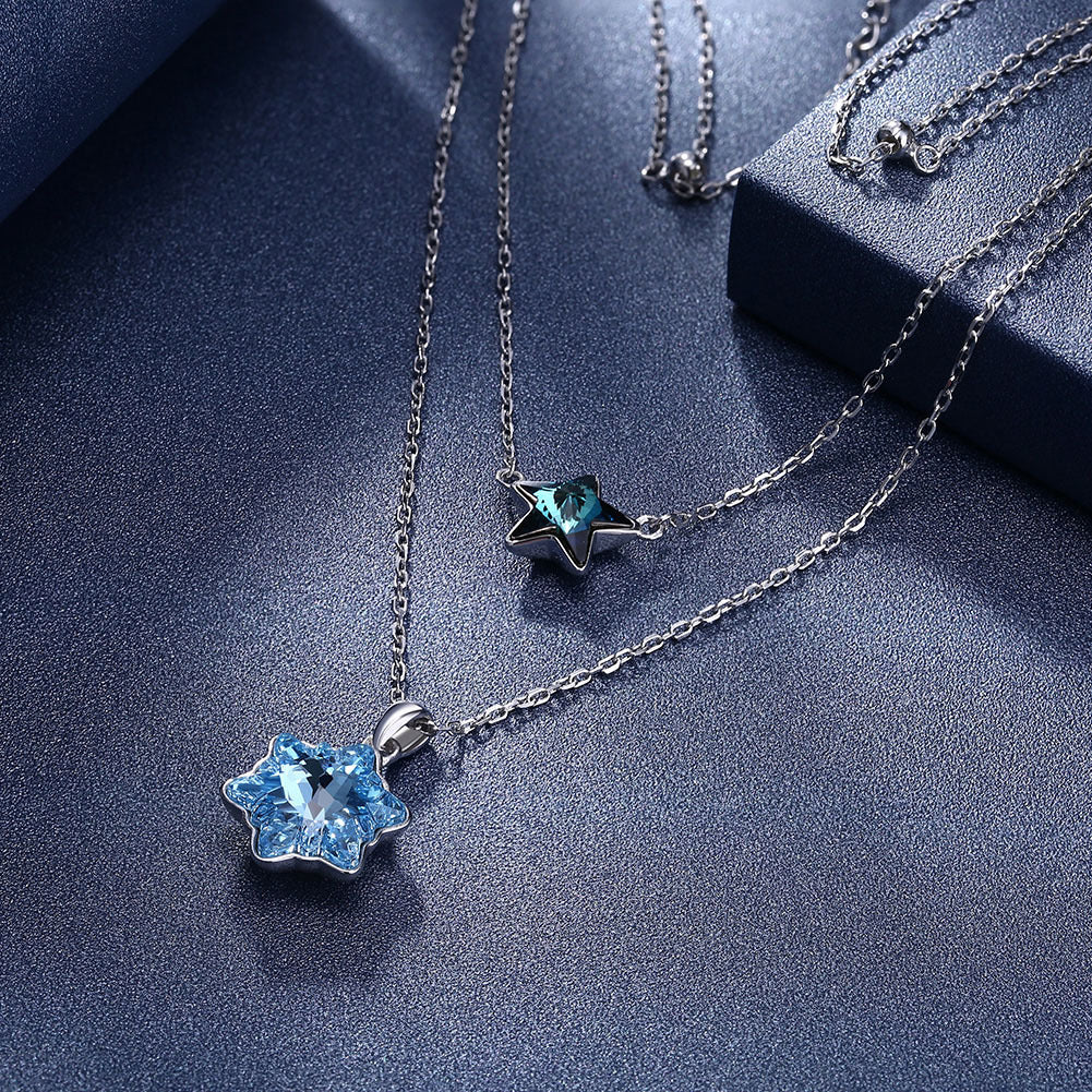 Creative Austrian Crystal Necklace Girl 925 Sterling Silver Necklace Star Snowflake Pendant