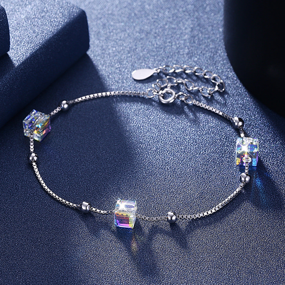 Crystal cube bracelet from Austria with a statement design 925 sterling silver bracelet