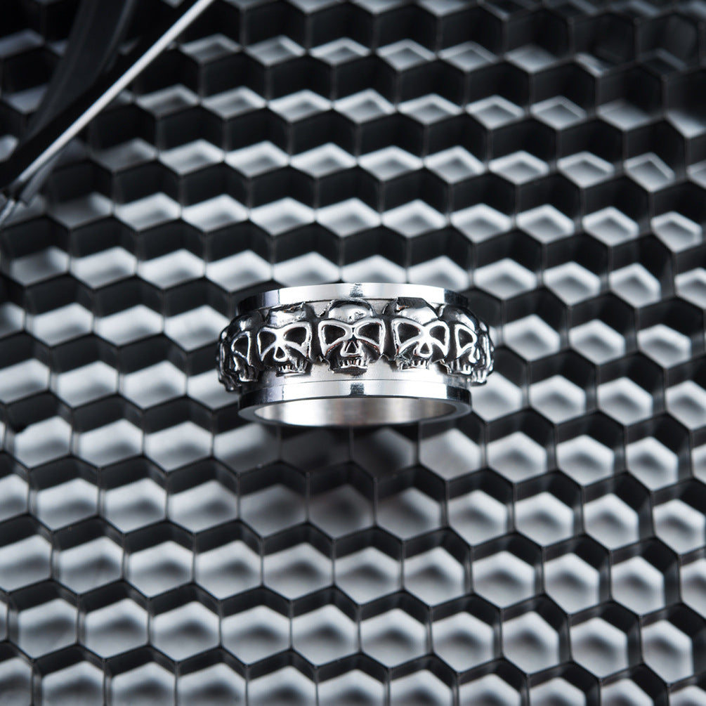 Skull turning stainless steel ring cross-border accessory