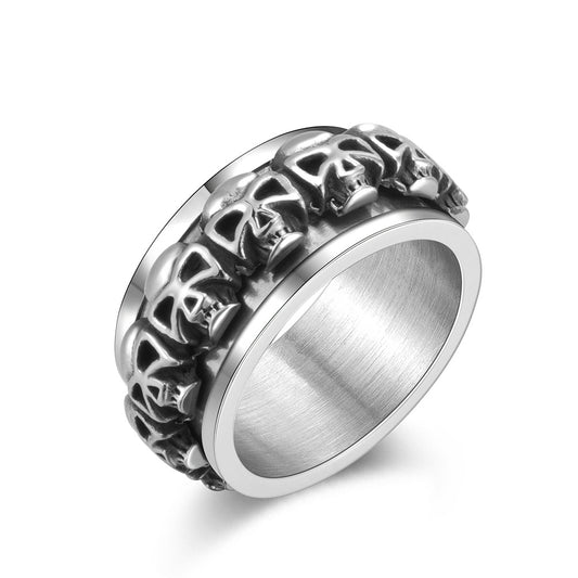 Skull turning stainless steel ring cross-border accessory