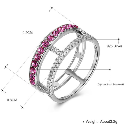 Austrian crystal ring female hollow fashion s925 sterling silver jewelry