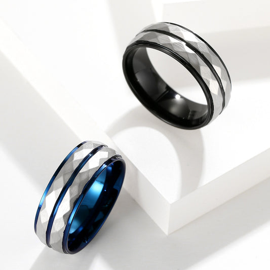 New Men's Titanium Steel Embossed Tungsten Pattern Ring Stainless Steel Cross border jewelry
