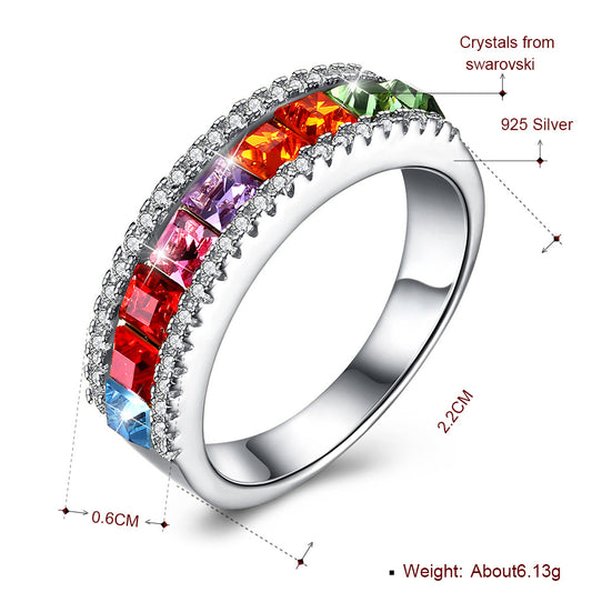 Austrian Crystal S925 sterling silver ring Women's INS style color diamond close ring