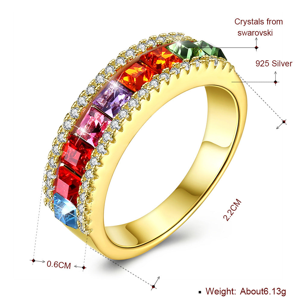 Austrian Crystal S925 sterling silver ring Women's INS style color diamond close ring