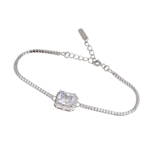 S925 Sterling Silver Bracelet Large Square Zircon Bracelet Silver Chain Jewelry