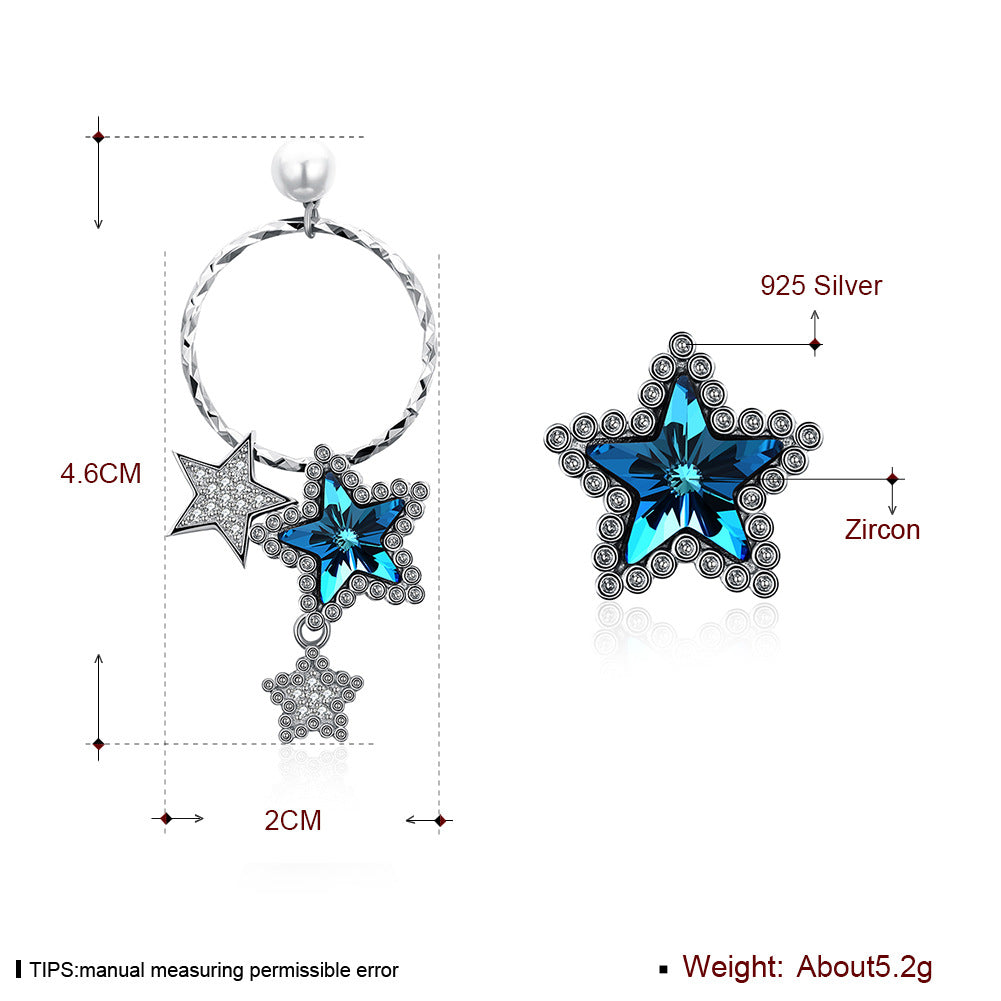 Austrian crystal sterling silver 925 earrings, female star design earrings
