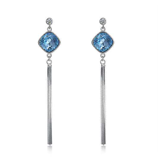 Stylish design features Austrian crystal earrings sterling silver 925 long tassel earrings
