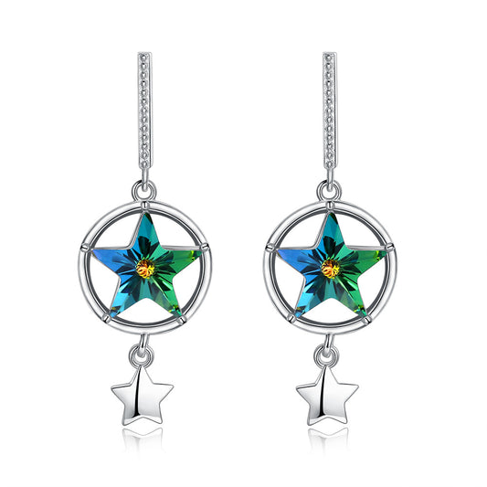 Austrian crystal s925 sterling silver star stud earrings women's luxury jewelry