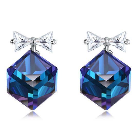 Austrian crystal earrings s925 sterling silver cube stone studs