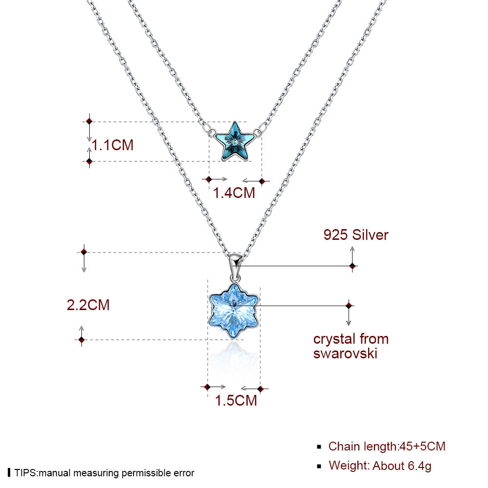 Creative Austrian Crystal Necklace Girl 925 Sterling Silver Necklace Star Snowflake Pendant