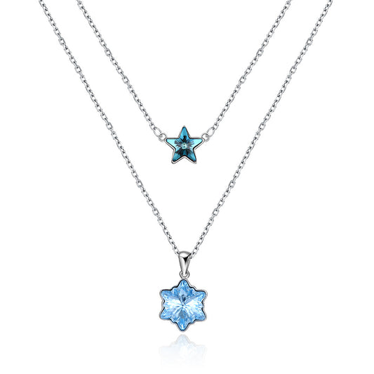 Creative Austrian Crystal Necklace Girl 925 Sterling Silver Necklace Star Snowflake Pendant