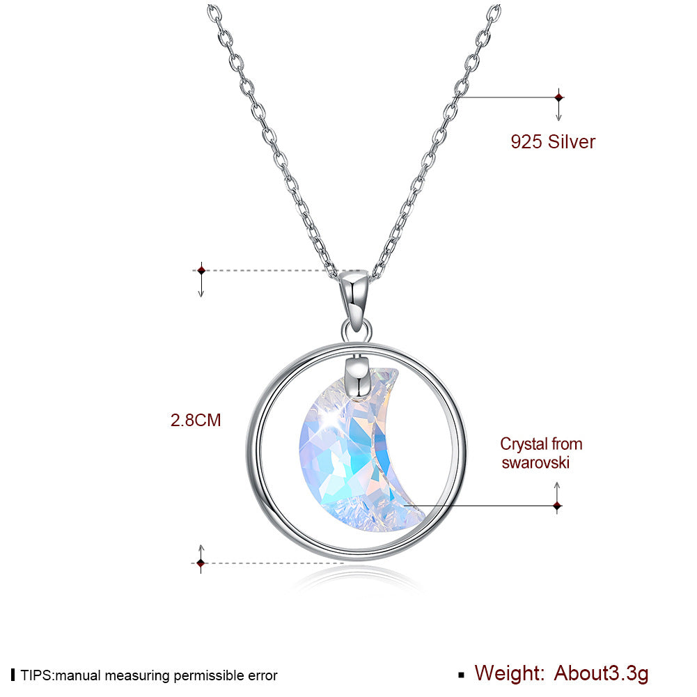 Austrian Crystal Sterling Silver Moon Collar Chain Pendant