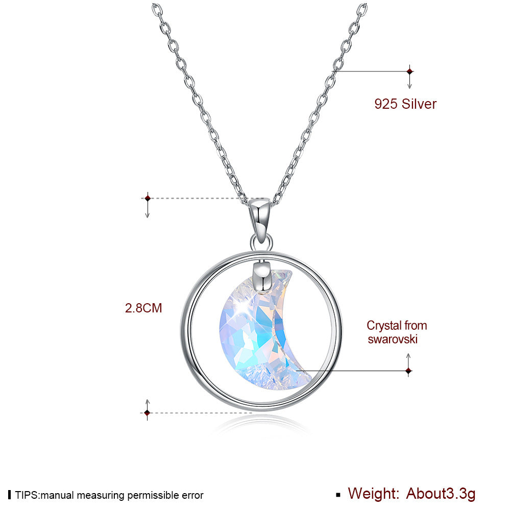 Austrian Crystal Sterling Silver Moon Collar Chain Pendant