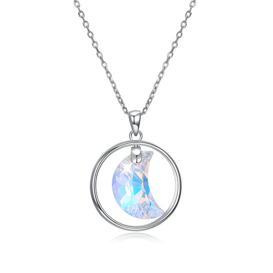 Austrian Crystal Sterling Silver Moon Collar Chain Pendant