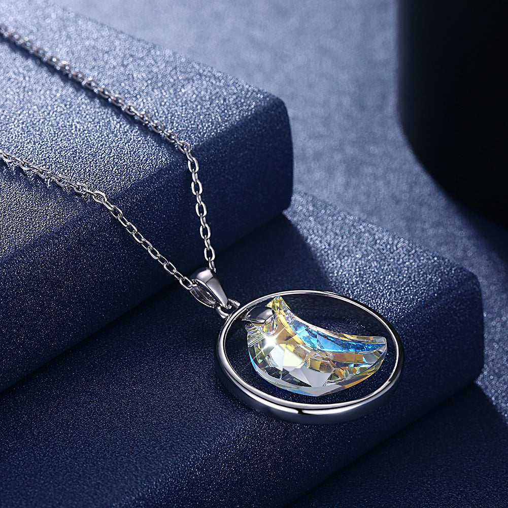 Austrian Crystal Sterling Silver Moon Collar Chain Pendant