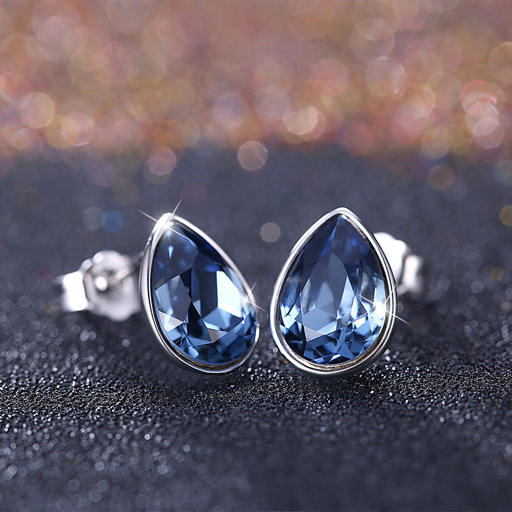 Austrian crystal teardrop shape earrings 925 sterling silver studs