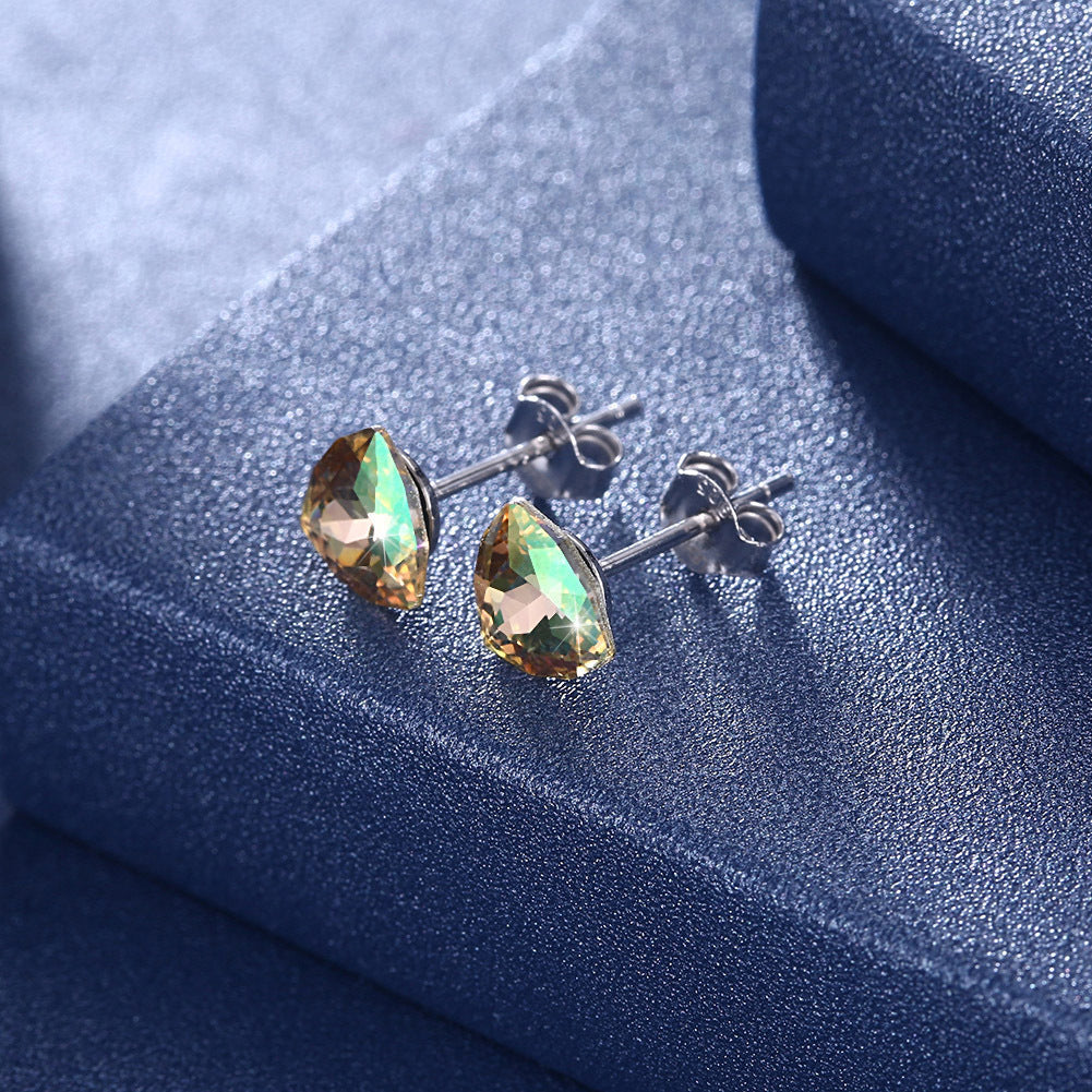 Austria Crystal 925 sterling silver earrings female multicolor small fresh triangle earrings