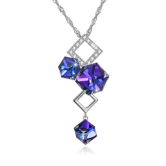 Creative cross-border crystal s925 sterling silver necklace fashion geometric pendant