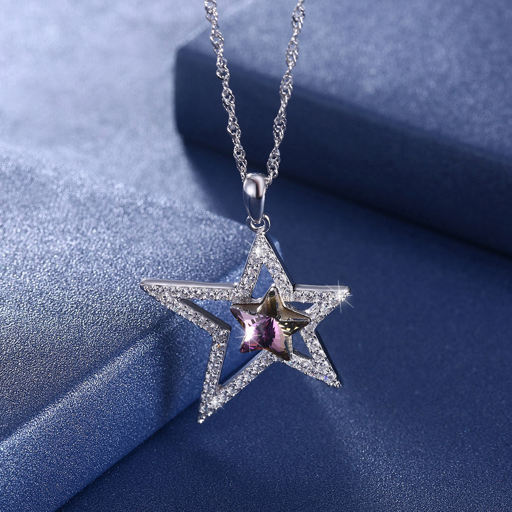 hot sale Austrian crystal necklace women's s925 sterling silver luxury star necklace