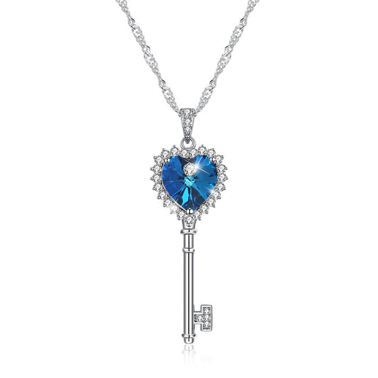 Austria crystal love small lock necklace female s925 sterling silver key clavicle chain pendant
