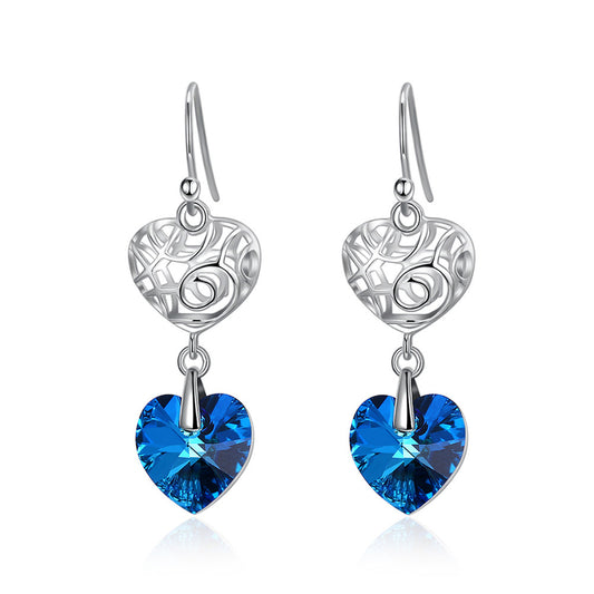 Austrian crystal s925 sterling silver earrings love heart shaped jewelry
