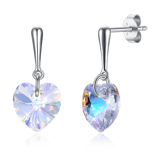 Crystal love heart shape earrings 925 sterling silver jewelry