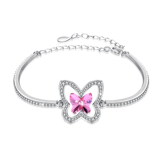 Crystal s925 sterling silver bracelet, female personalized butterfly design jewelry