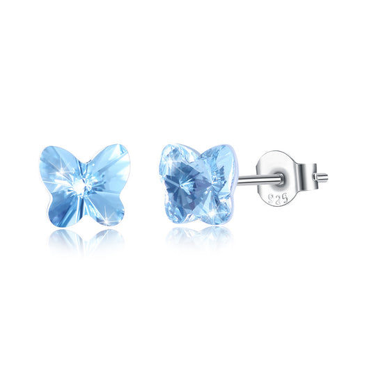 Austrian crystal stud earrings women's simple butterfly small fresh s925 sterling silver earrings studs