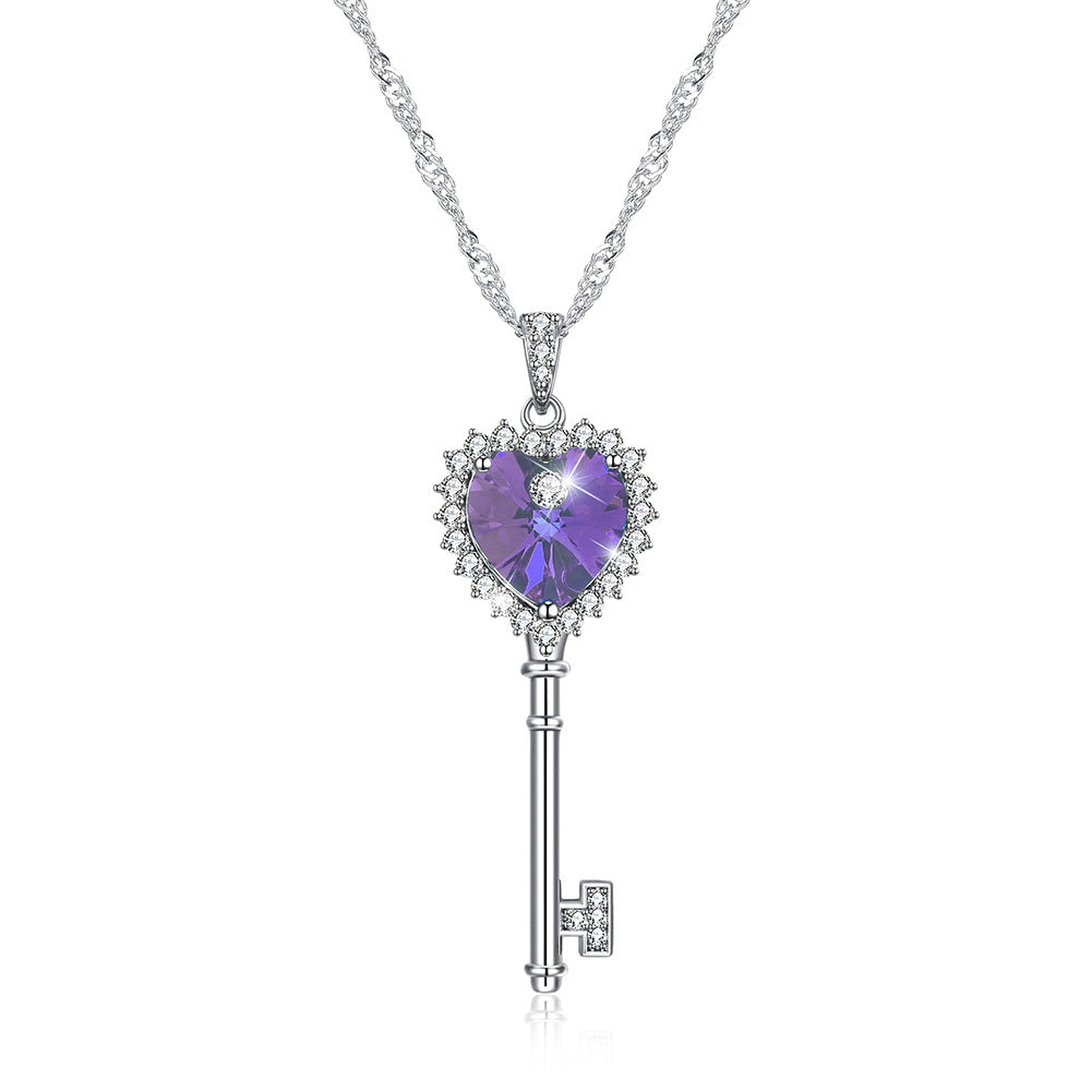 Austria crystal love small lock necklace female s925 sterling silver key clavicle chain pendant