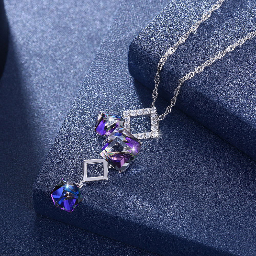 Creative cross-border crystal s925 sterling silver necklace fashion geometric pendant