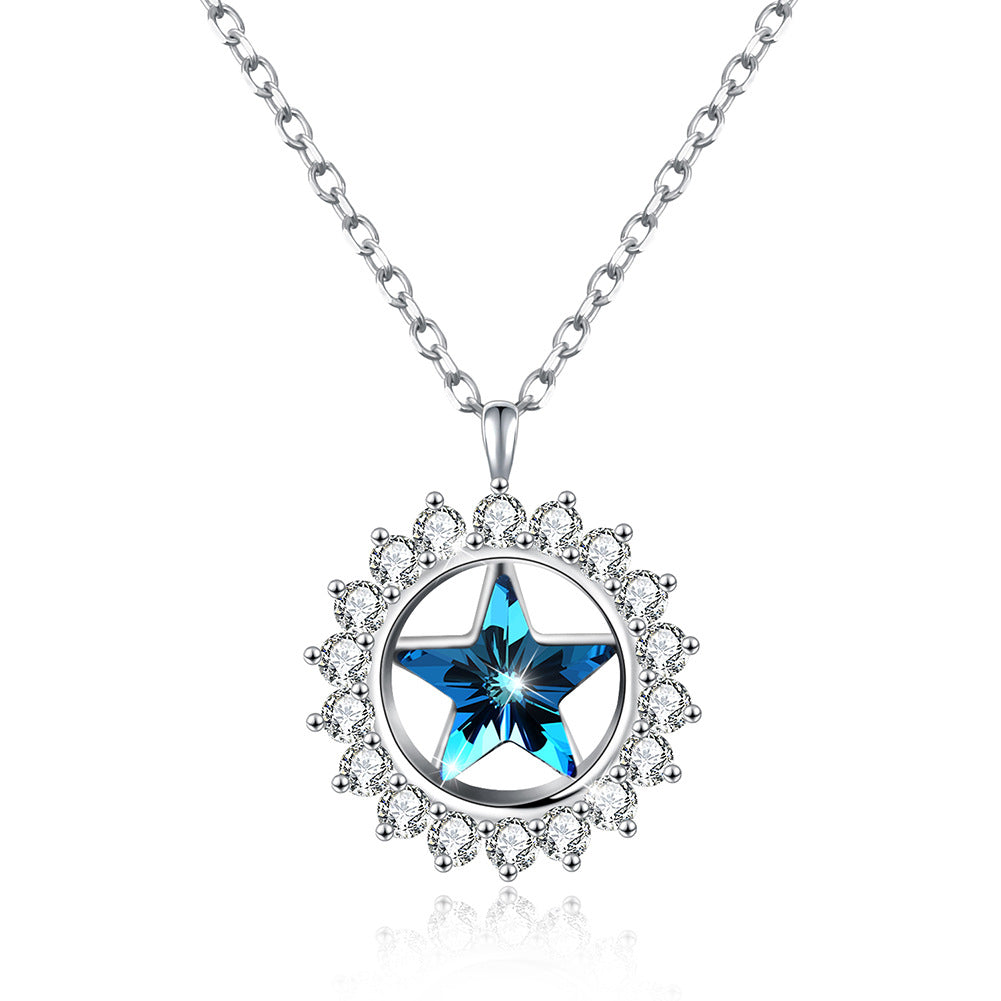 Austria Crystal s925 necklace stars sterling silver clavicle chain jewelry pendant