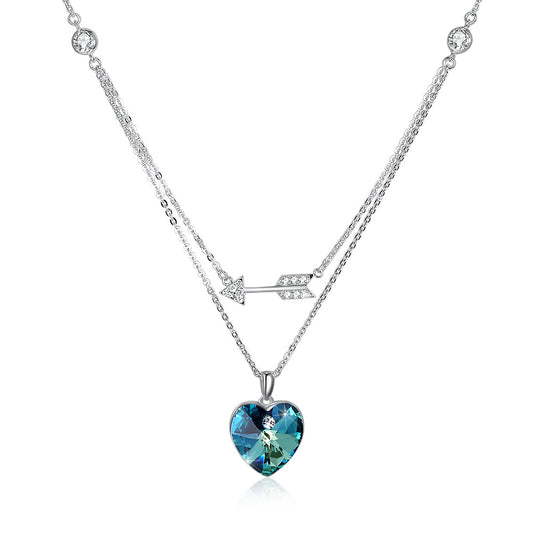 Crystal s925 sterling silver necklace woman one arrow love heart shaped stacked necklace