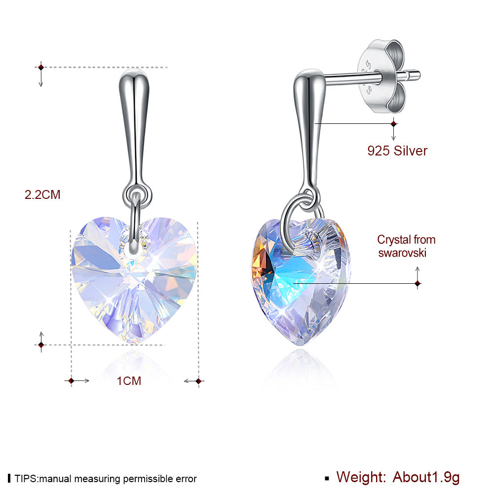 Crystal love heart shape earrings 925 sterling silver jewelry