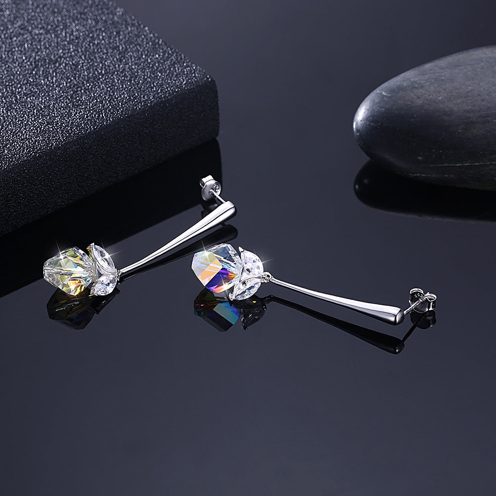 Austrian crystal simple earrings women's sterling silver 925 tassel earrings