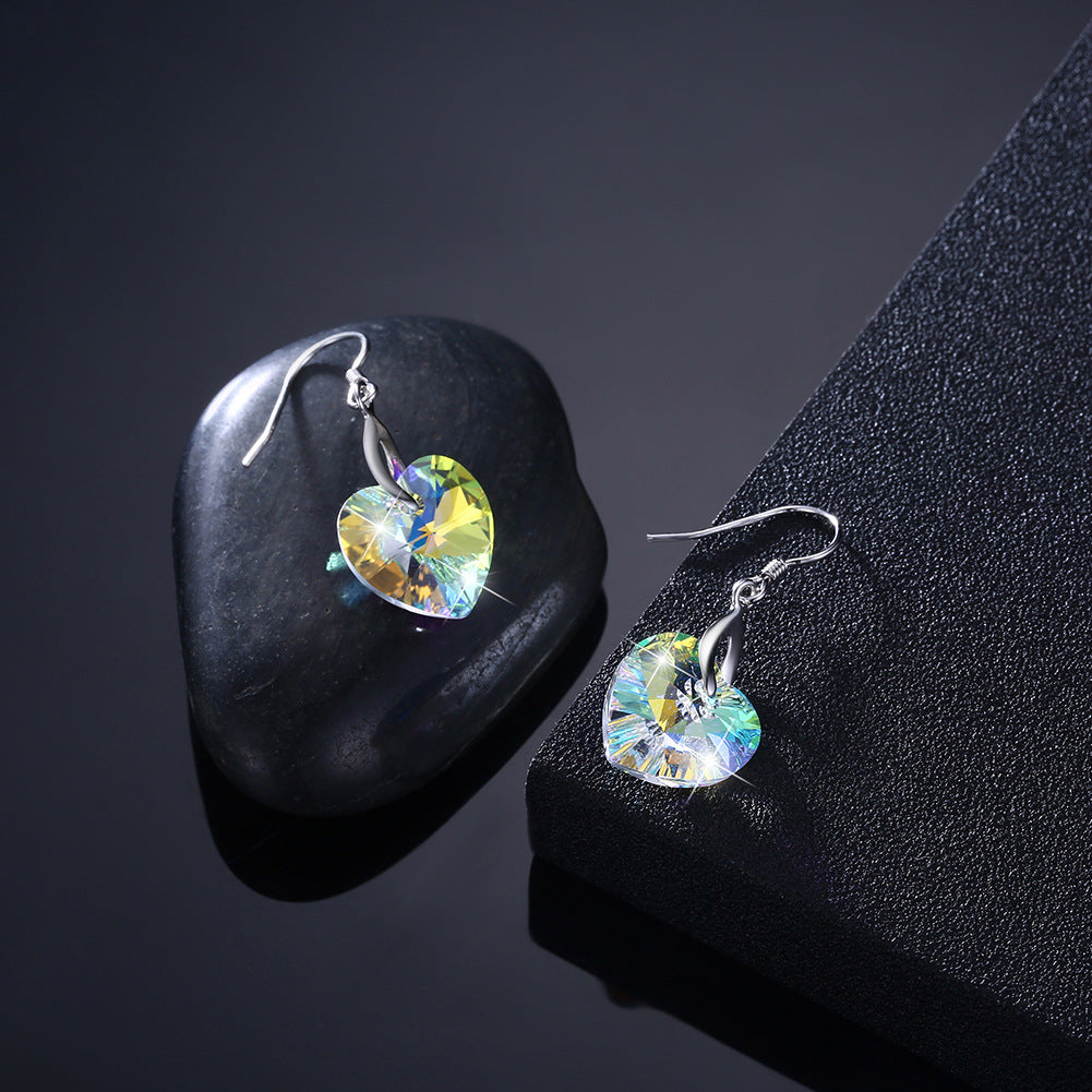 Austrian crystal earrings women's sweet style love heart sterling silver S925 earrings