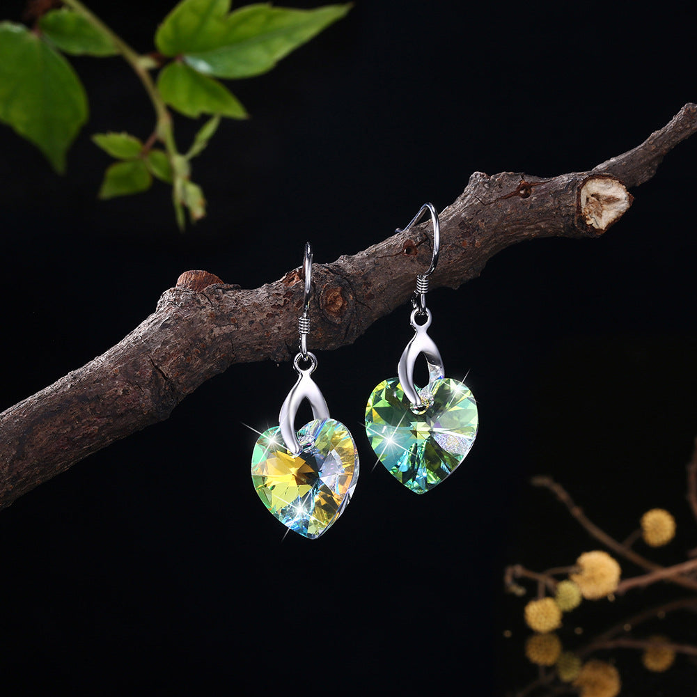 Austrian crystal earrings women's sweet style love heart sterling silver S925 earrings