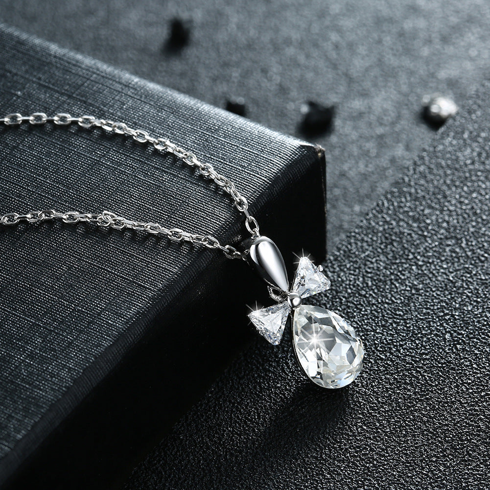 Cross border hot selling Austrian crystal water drop 925 sterling silver pendant collarbone chain
