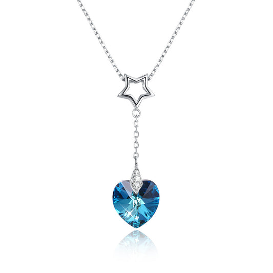 heart-shaped Austrian crystal s925 sterling silver star necklace for women