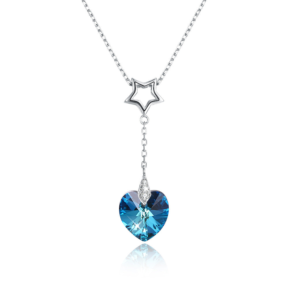 heart-shaped Austrian crystal s925 sterling silver star necklace for women