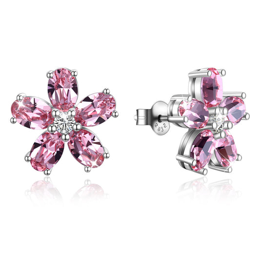 Austrian crystal earrings luxury 925 sterling silver petal earrings flower studs