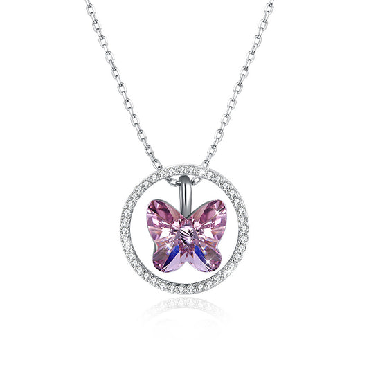 Austrian crystal necklace trend s925 sterling silver butterfly necklace