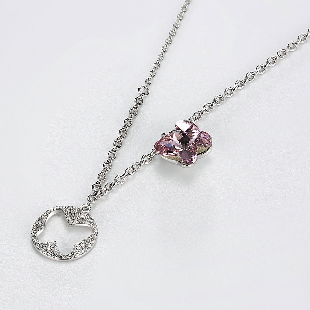 Austrian crystal necklace women's cute style s925 sterling silver butterfly necklace