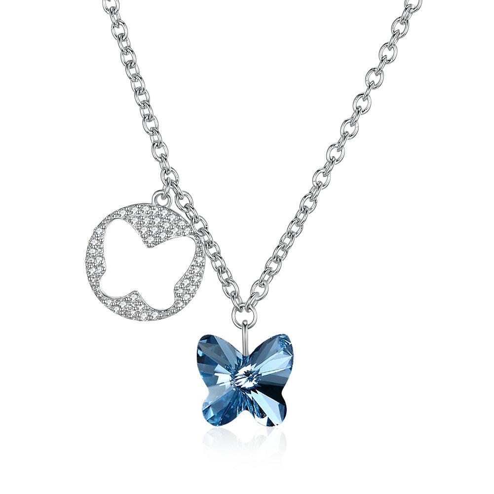 Austrian crystal necklace women's cute style s925 sterling silver butterfly necklace