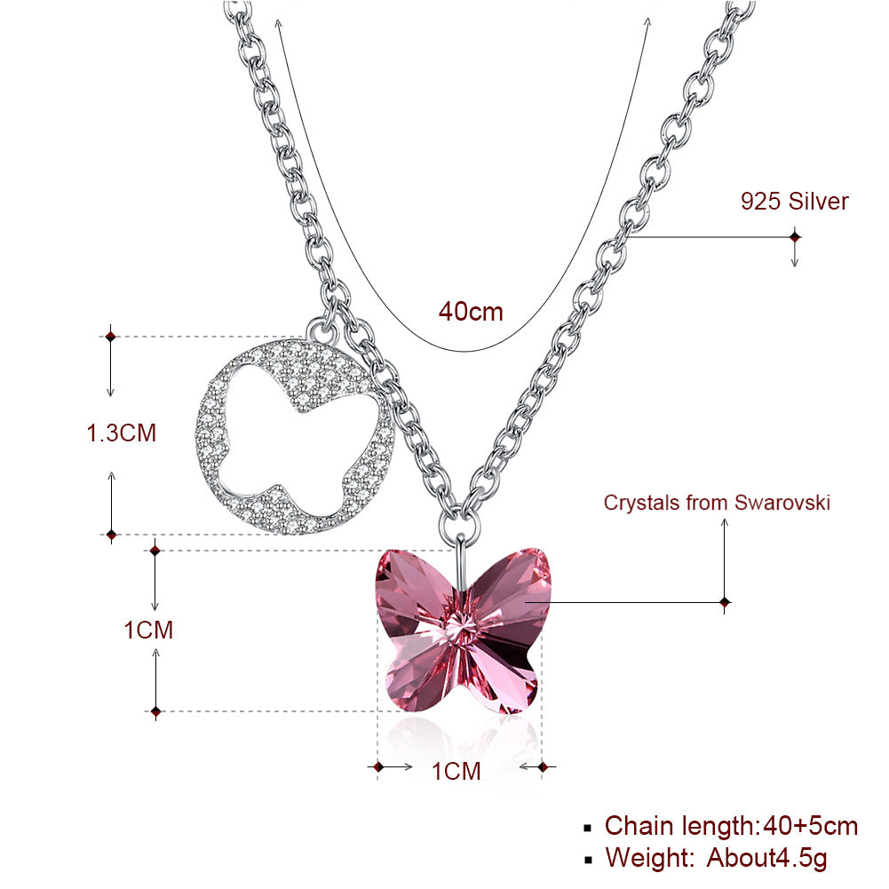 Austrian crystal necklace women's cute style s925 sterling silver butterfly necklace