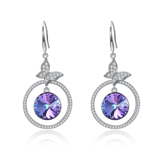 Crystal fashionable dangle earrings in sterling silver