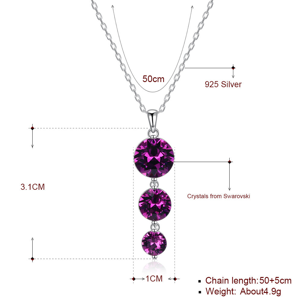 Austrian round crystal necklace Women's fashion 925 sterling silver round pendant