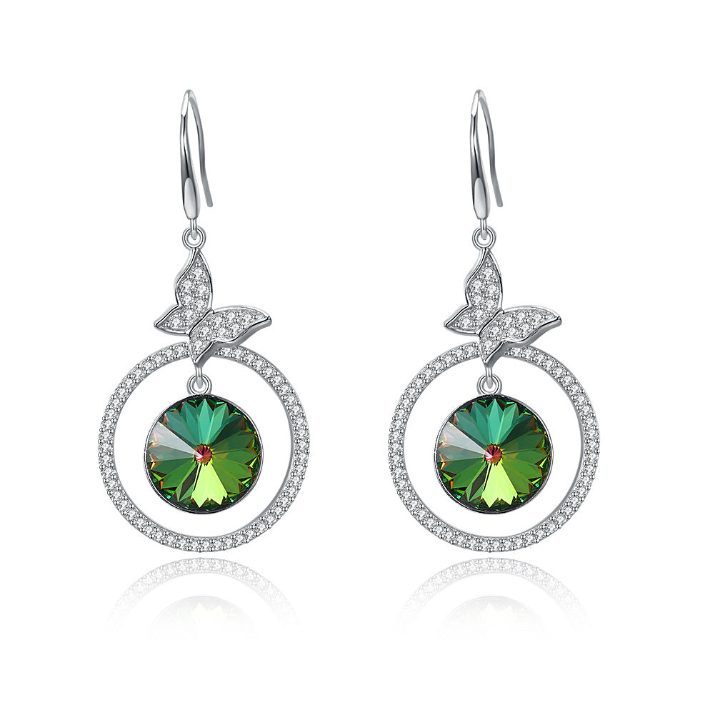 Crystal fashionable dangle earrings in sterling silver