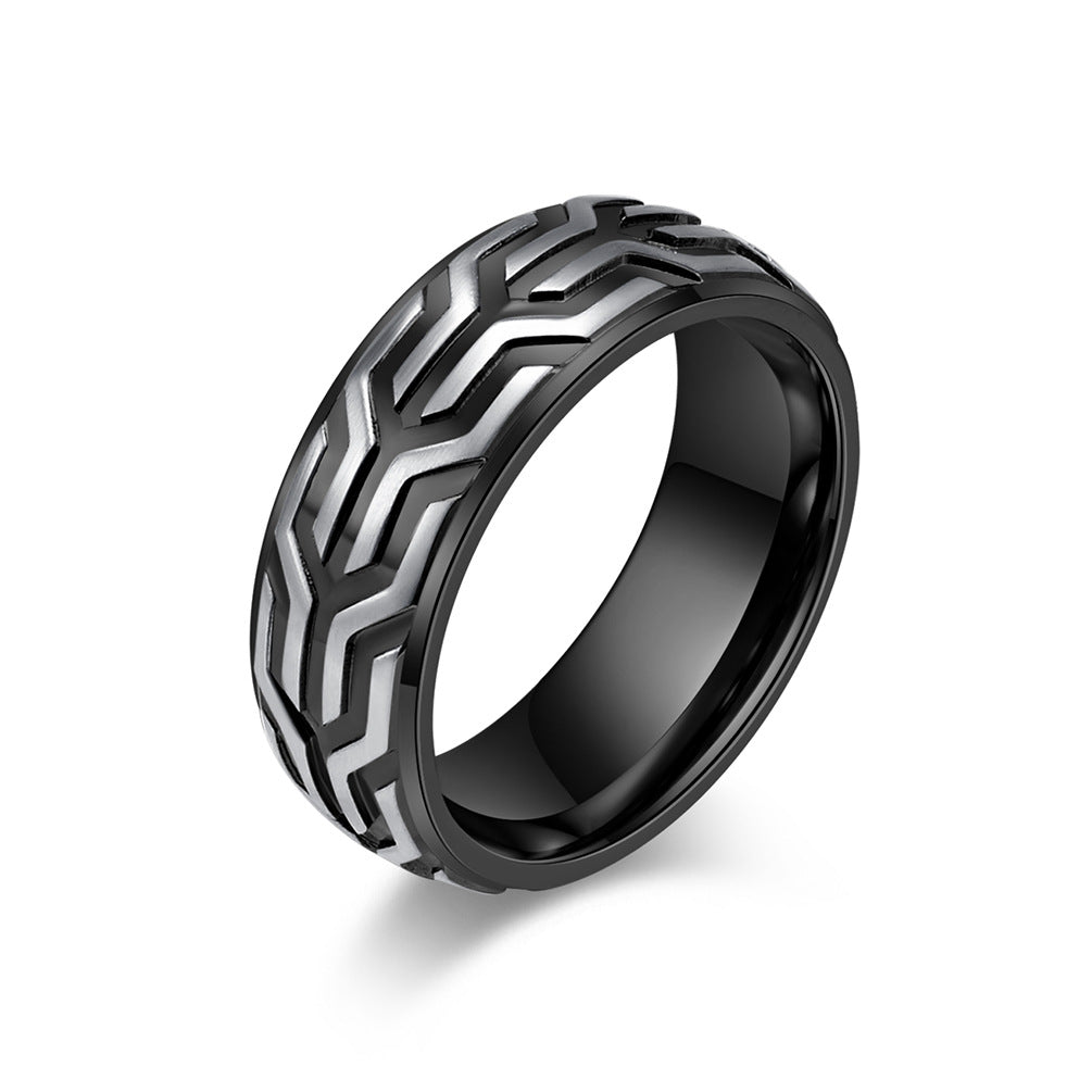 New creative embossed tire pattern men's ring personality fashion vintage men's ornaments