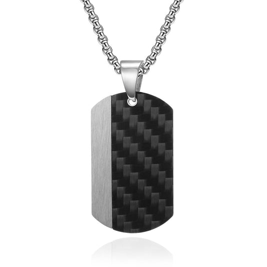 Cross border Hot Military Brand Pendant Men's Stainless Steel Necklace Solid Carbon Fiber Necklace