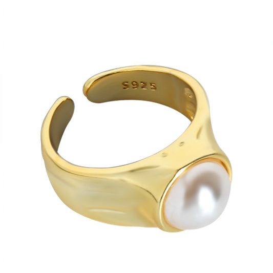 classic simple matte antique pearl sterling silver women's open rings